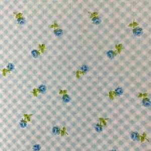 Reclaimed vintage cotton blend gingham floral fabric 59” x 42.5”
